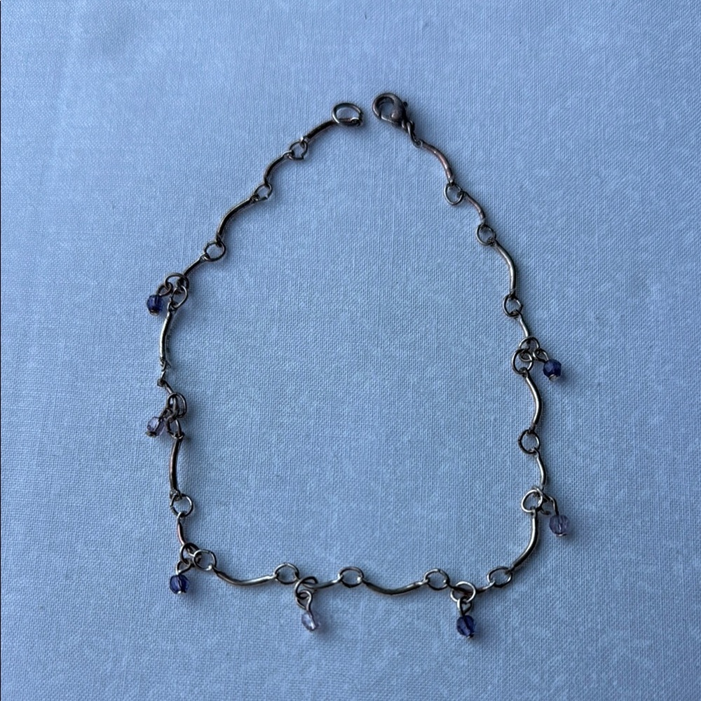 Silver Anklet with‎ Purple and white Accents